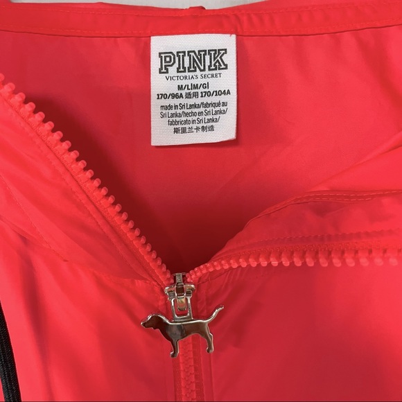 VS Pink Coral Neon Orange Full Zip Hooded Windbreaker Anorak Jacket M/L - Picture 3 of 7